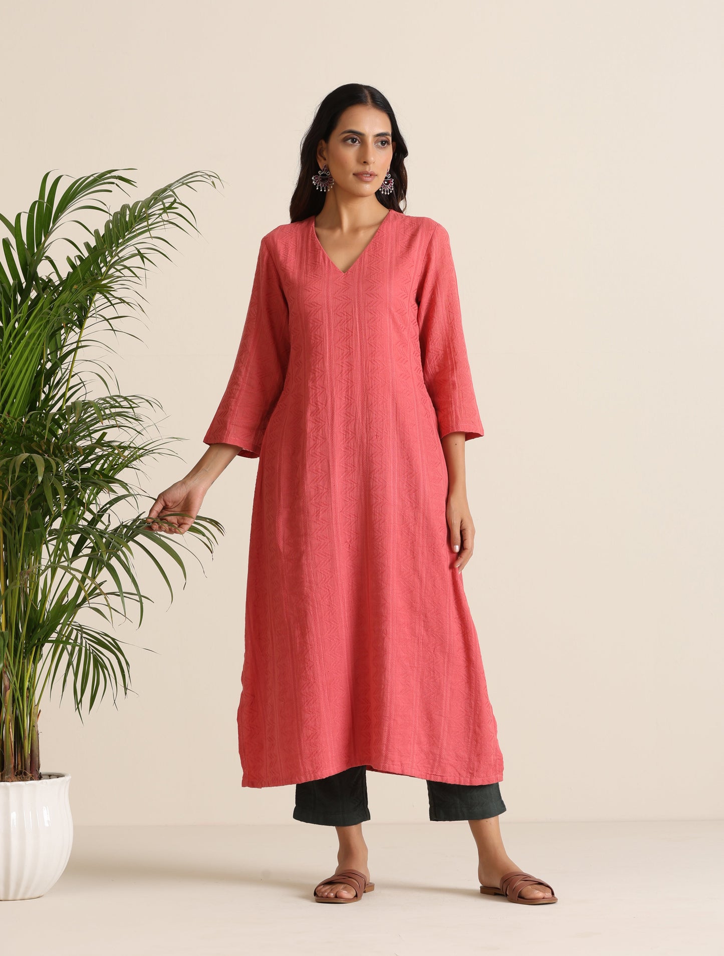 trueBrowns Coral Cotton Dobby Kurta Set | Swadesiicart