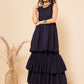 InWeave Women's Navy Blue Lace Work Double Layer Sharara Set - Swadesiicart