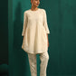 trueBrowns Ivory Tonal Cotton Side Gathers Co-ord Set - Swadesiicart