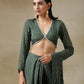 trueBrowns Dark Green Bandhani Printed Silk Full Sleeve Blouse | Swadesiicart
