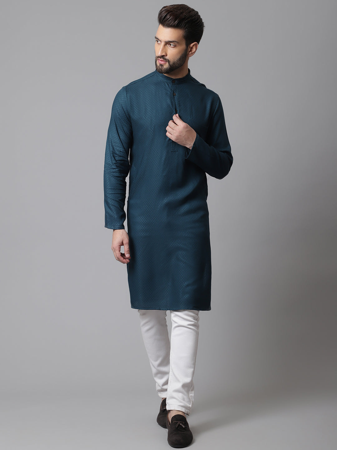 Even Apparels Green Kurta With Band Collar | Swadesiicart