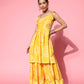 InWeave Women's Yellow Bandhani Motif Shoulder Tie Up Kurta Set - Swadesiicart