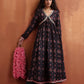 trueBrowns Black Print Flared Anarkali Kurta Set | Swadesiicart