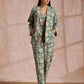 trueBrowns Fern Green Overall Floral Block Print Cotton Pant Suit Set | Swadesiicart