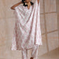 trueBrowns Pink Big Buta On White Print Cotton Panel Kaftan Kurta Pant Set | Swadesiicart