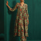 trueBrowns Green Floral Muslin Silk Printed Front Slit Kurta Pant Set | Swadesiicart