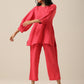 trueBrowns Bright Pink Slub Texture Baggy Sleeve Co-Ord Set | Relove - Swadesiicart