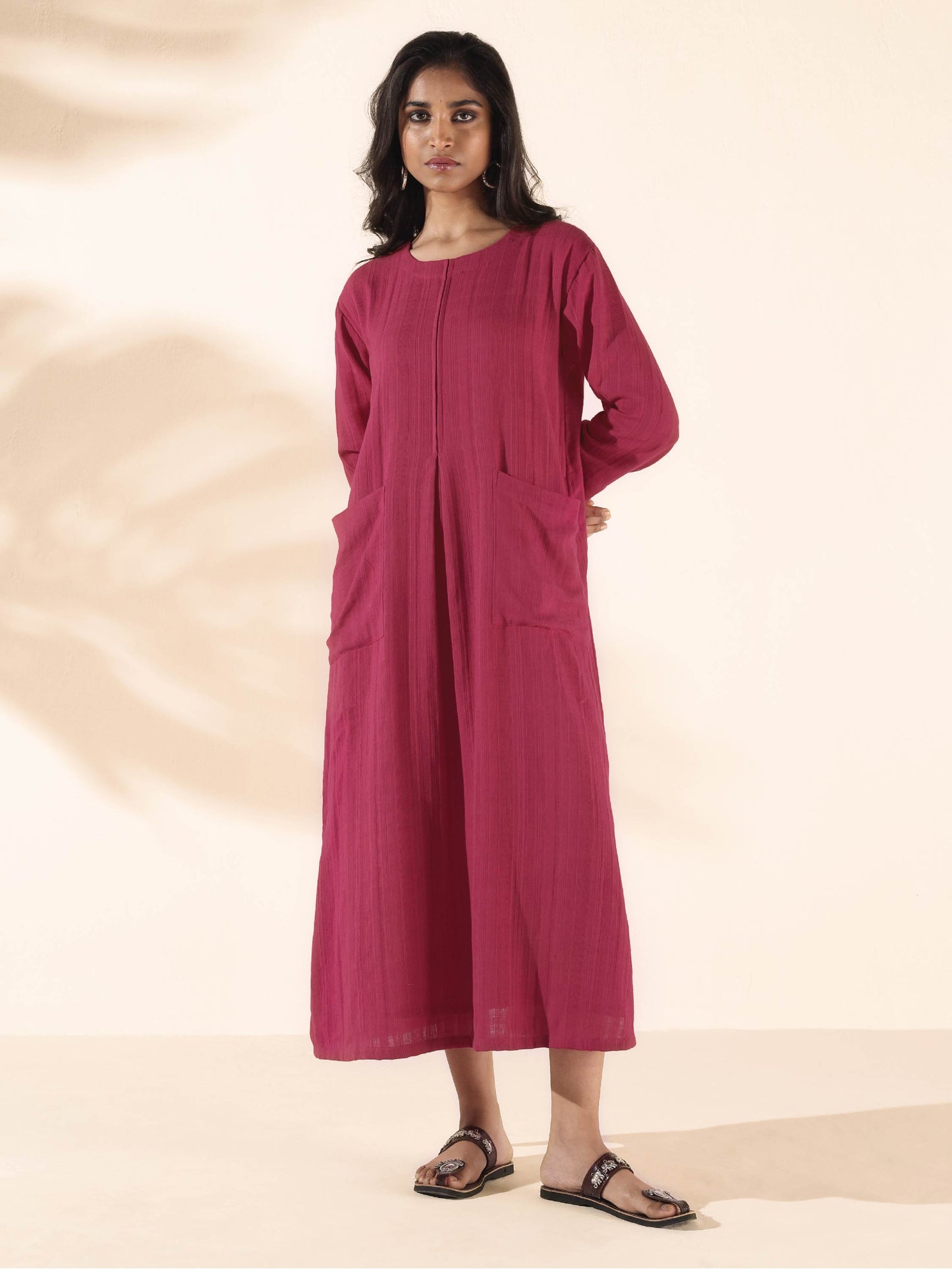 trueBrowns Carrot Cotton Dobby Pocket Dress | Swadesiicart