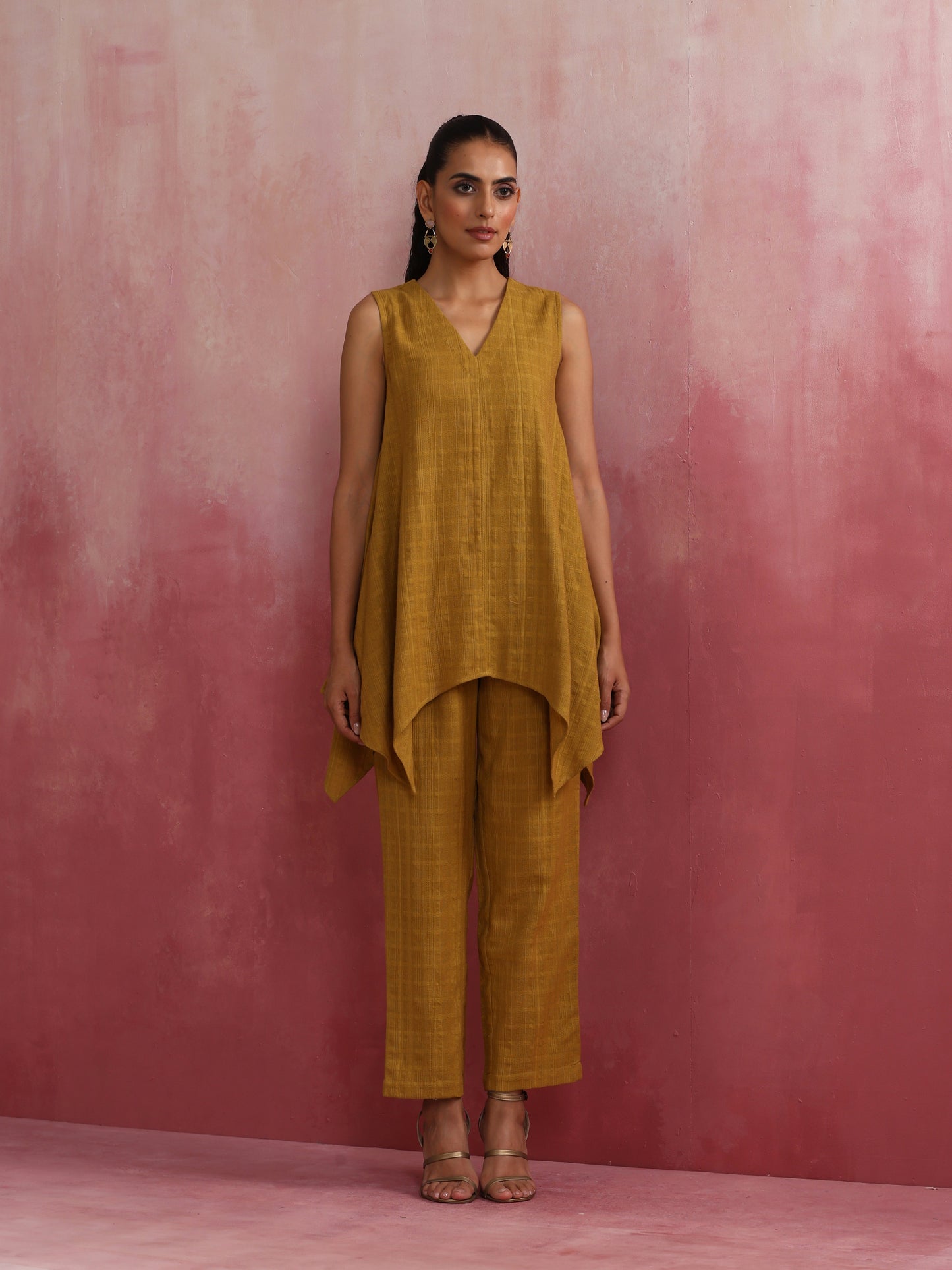 trueBrowns Mustard Cotton Dobby Co-ord set - Swadesiicart