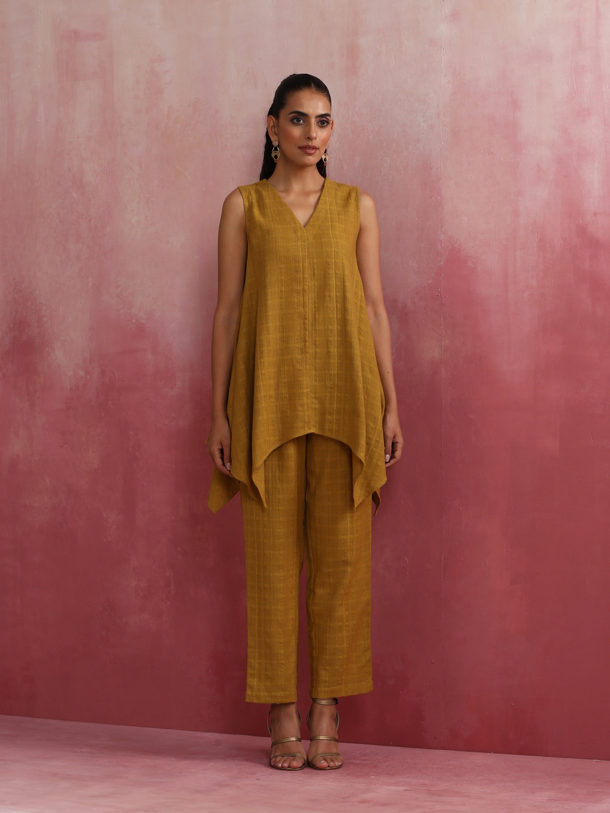 trueBrowns Mustard Cotton Dobby Co-ord set - Swadesiicart