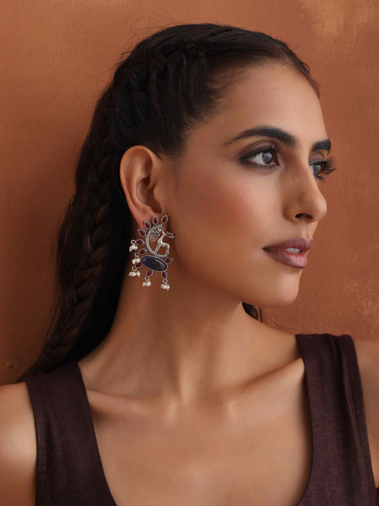 trueBrowns Silver Tone Pearl Drop Earrings | Swadesiicart