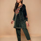 trueBrowns Olive Green Velvet Embroidered Co-ord Set - Swadesiicart
