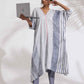 trueBrowns Off-White Cotton Multi Stripe Flared Kurta Set | Swadesiicart