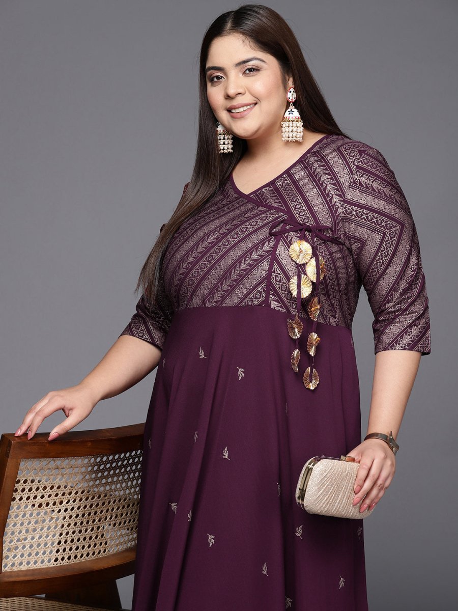 Ahalyaa Plus Size V-neck Maxi Ethnic Dress | Swadesiicart