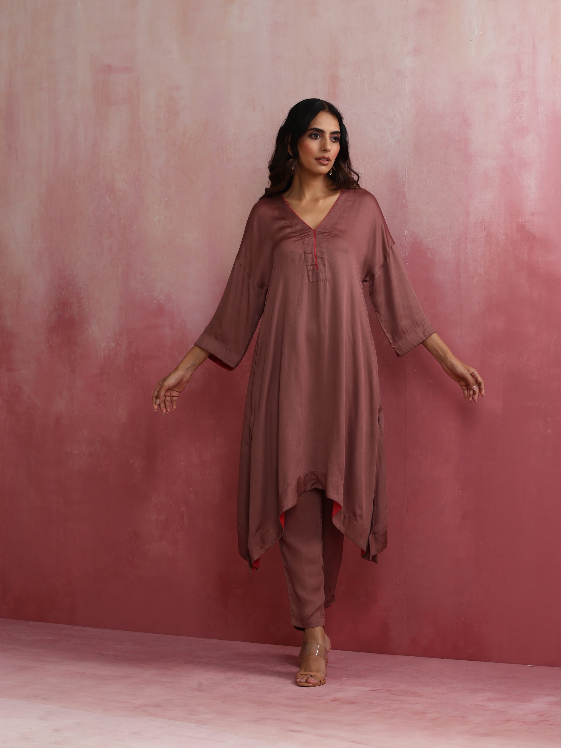 trueBrowns Brown Modal High low Kurta Set | Swadesiicart