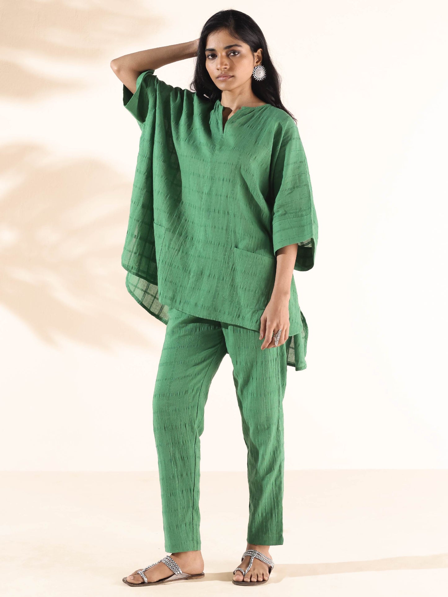 trueBrowns Green Cotton Dobby Oversized Co-ord Set - Swadesiicart