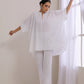 trueBrowns White Dobby Boxy Fit High Low Co-Ord Set - Swadesiicart