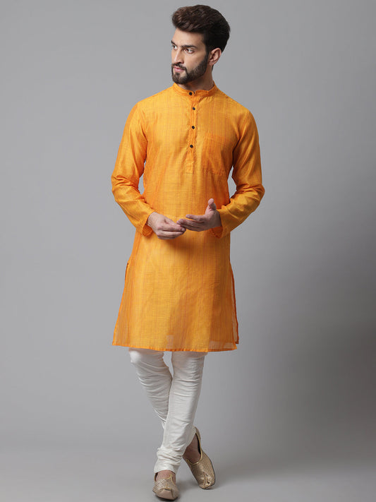 Even Apparels Yellow Check Kurta With Band Collar | Swadesiicart