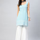 InWeave Women's Sky Blue Sweetheart Neckline Kurta - Swadesiicart