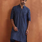 trueBrowns Men's Blue Cotton Dobby Kurta | Swadesiicart