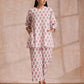trueBrowns Pink Brown Buta On White Block Print Cotton Baggy Sleeve Co-Ord Set - Swadesiicart