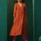 trueBrowns Rust Silk Angrakha Kurta Pant Set | Swadesiicart
