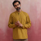 trueBrowns Men's Mustard Cotton Mandarin Collar Stylized Kurta | Swadesiicart