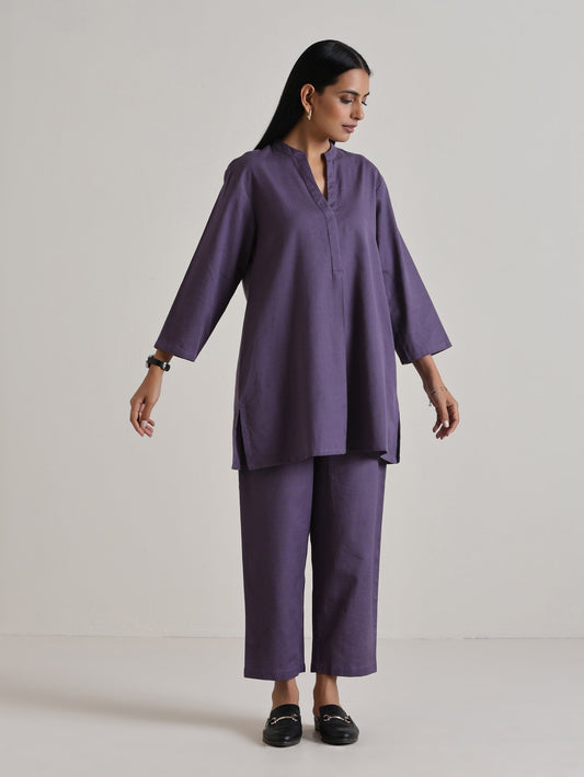 trueBrowns Plum Purple Relaxed Fit Co-Ord Set - Swadesiicart