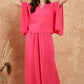 InWeave Women's Fuchsia Solid Collar Neck Boho Top Bottom Set - Swadesiicart