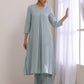 trueBrowns Eggshell Blue Dobby Neck Pleat Kurta Pant Set | Swadesiicart