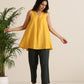 trueBrowns Mustard Cotton Dobby Sleeveless Co-ord Set - Swadesiicart