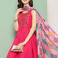 InWeave Women's Fuchsia Mirror Work Strappy Set W Square Bandhani Print Silk Dup - Swadesiicart