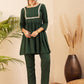 InWeave Women's Forest Green Round Neck Square Gota Work Kurta Pant Set - Swadesiicart