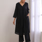 trueBrowns Black Dobby Flared Slit Kurta Pant Set | Swadesiicart