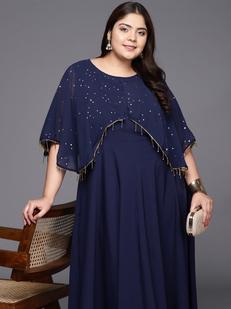 Ahalyaa Plus Size Round neck Maxi Ethnic Dress | Swadesiicart