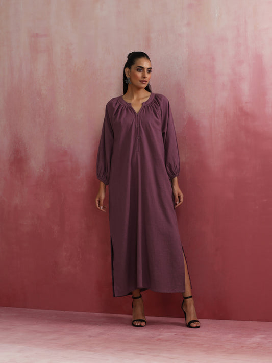 trueBrowns Light Purple Cotton Dobby Dress | Swadesiicart