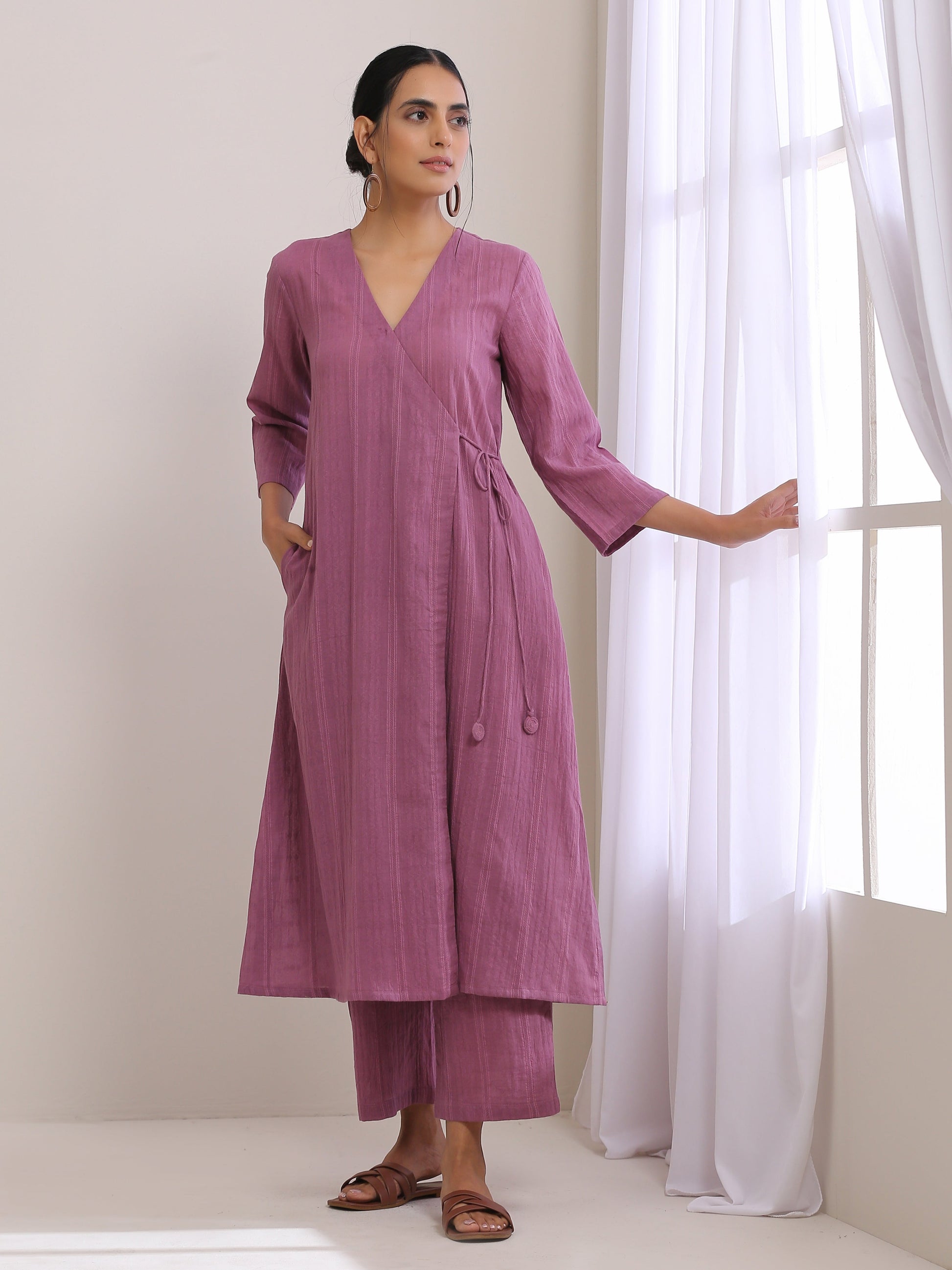 trueBrowns Onion Pink Dobby Angrakha Pant Set | Swadesiicart