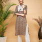 InWeave Women's Green Red Ajrakh Print Cotton Patch Work Straight Kurta Pant Set - Swadesiicart