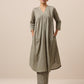 trueBrowns Cotton Olive Green Flared Slit Kurta Pant Set | Swadesiicart