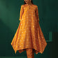 trueBrowns Mustard Geometric Floral Viscose Silk Handkerchief Kurta Pant Set | Swadesiicart