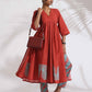 trueBrowns Red Cotton Print Flared Kurta Set | Swadesiicart