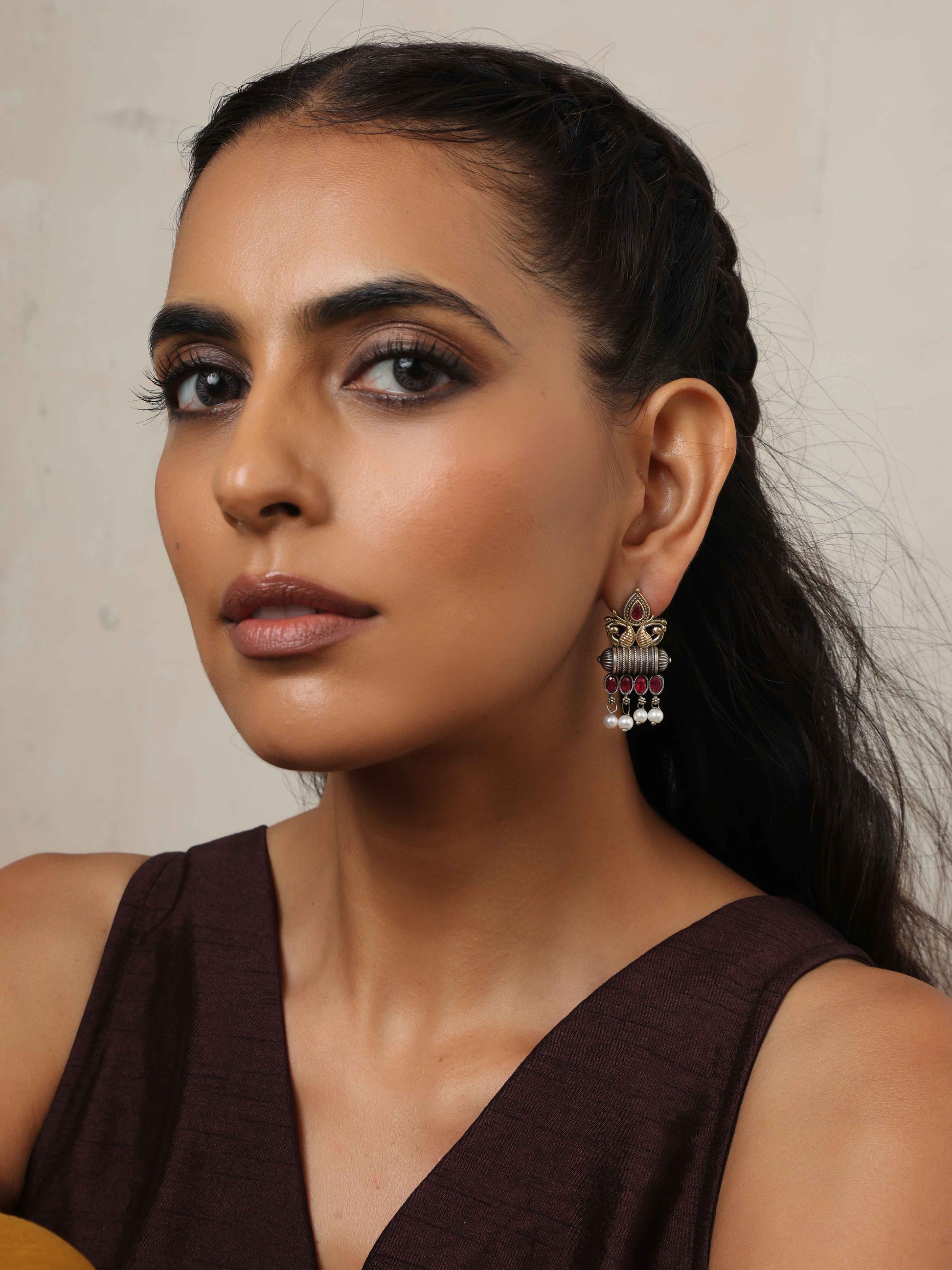 trueBrowns Silver Gold Tone Stud Earrings | Swadesiicart