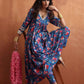 trueBrowns Blue Print Flared Anarkali Kurta Set | Swadesiicart