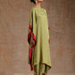 trueBrowns Light Green Modal Satin High-Low Kaftan Kurta Set | Swadesiicart