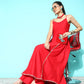InWeave Women's Red Gota Strappy Kurta Set - Swadesiicart