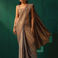trueBrowns Grey Cotton Gold Lurex Striped Ready to Wear Saree | Swadesiicart