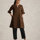 trueBrowns Brown Cotton Blend Short Kurta | Swadesiicart