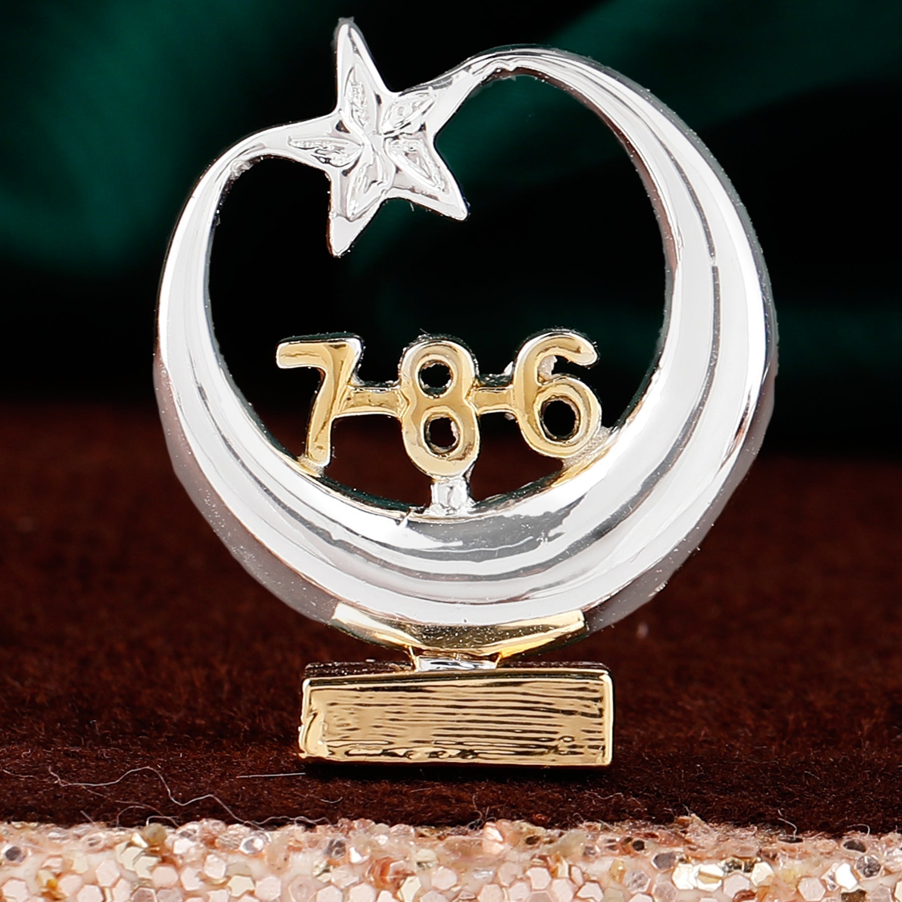 Estele Gold-Polished Spiritual 786 Chand Taara Idol for Home Decorative/ Car Dashboard - Swadesiicart