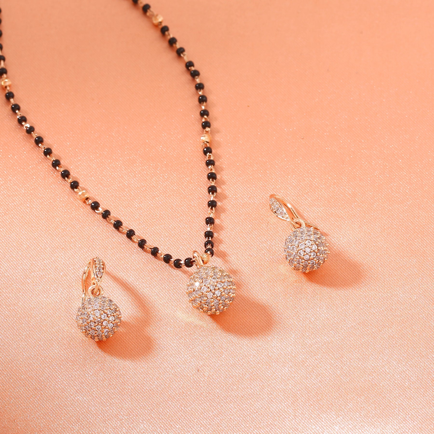 Estele Rose Gold-Polished CZ Beautiful Round Designer Mangalsutra Necklace Set with White Austrian Crystals for Women - Swadesiicart