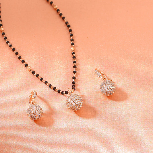 Estele Rose Gold-Polished CZ Beautiful Round Designer Mangalsutra Necklace Set with White Austrian Crystals for Women - Swadesiicart